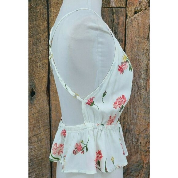 New Flynn Skye Deep V Tank Top Womens M White Pink Floral Spaghetti Strap - Picture 2 of 6